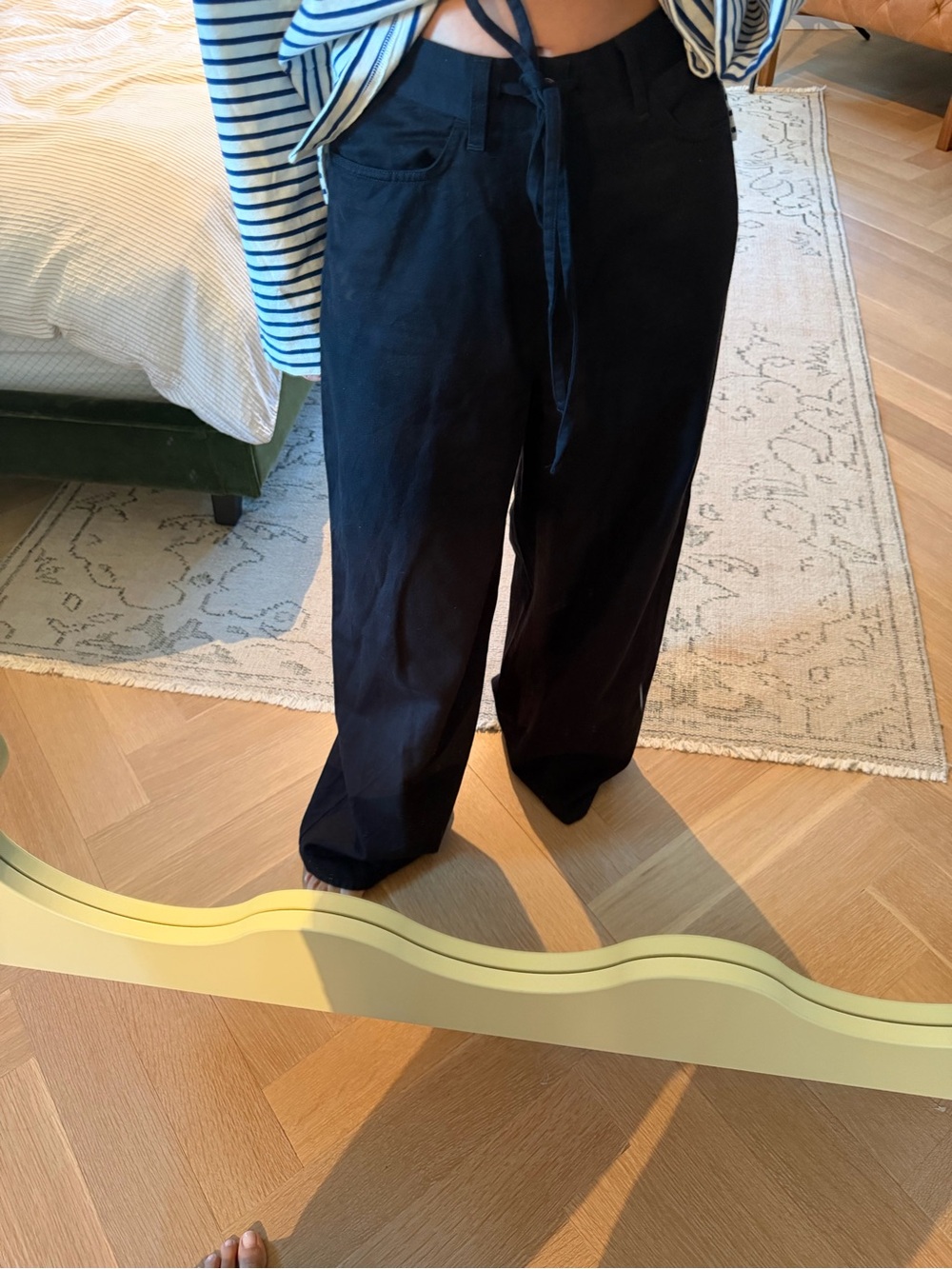 COS Lightweight Wide-Leg Black Drawstring Denim Pants
